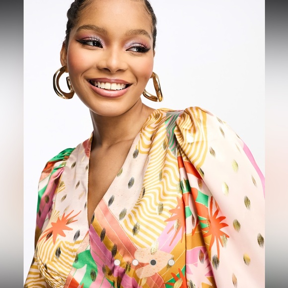 Never Fully Dressed Women’s 4 BEAUTIFUL Colorful Pink Gold Silky Maxi Dress - Picture 3 of 15